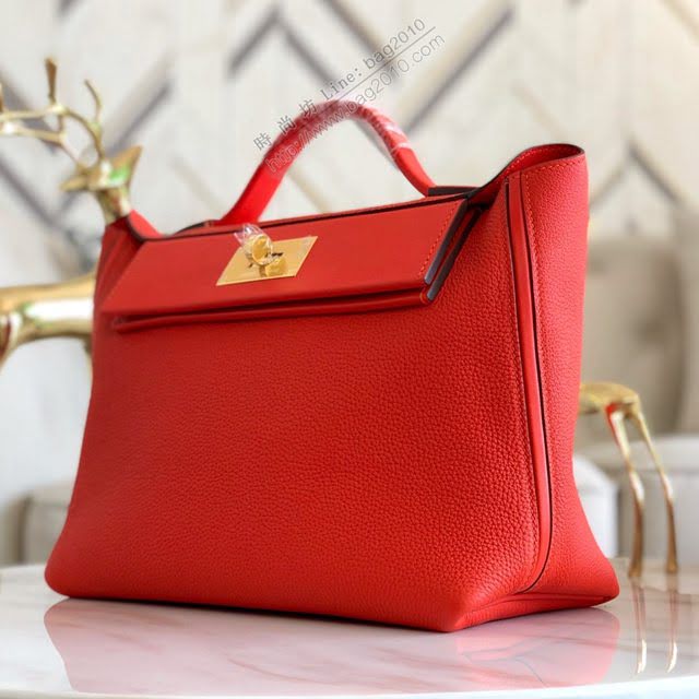 Hermes包包 愛馬仕Hermes Kelly2424 大紅 togo小牛皮 半手工制 Hermes休閒女款手提包  am1924